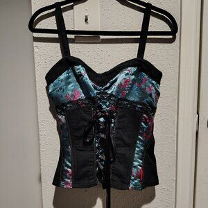 Vintage Tripp NYC Turquoise Satin Corset Top